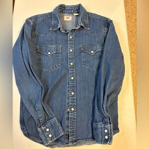 Levi's Dark Blue Denim Pearl Snap Long Sleeve Top